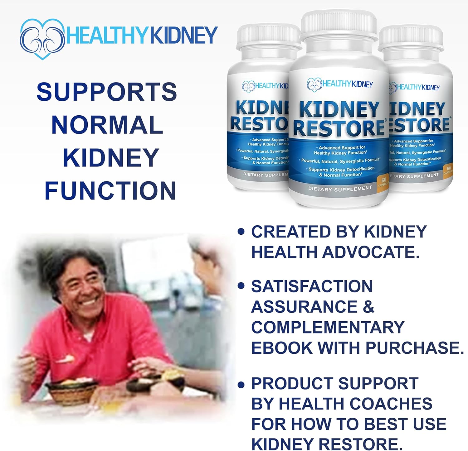 3 Pack Kidney Restore: Natural Cleanse for Kidney Function & Detox, Advanced Formula to Boost Health - 60 Capsules