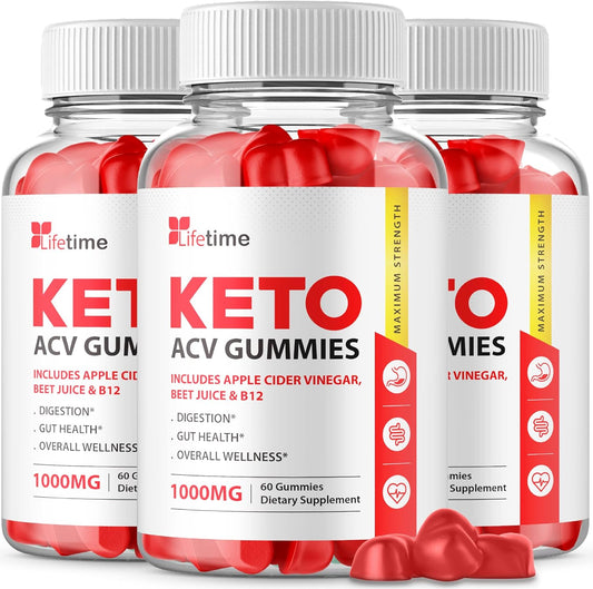 3 Pack Lifetime Keto Plus ACV Gummies - Vegan, Non GMO Formula with Apple Cider Vinegar, Vitamin B12, Pomegranate Juice - Ideal Performance Lifetime Keto Gummies