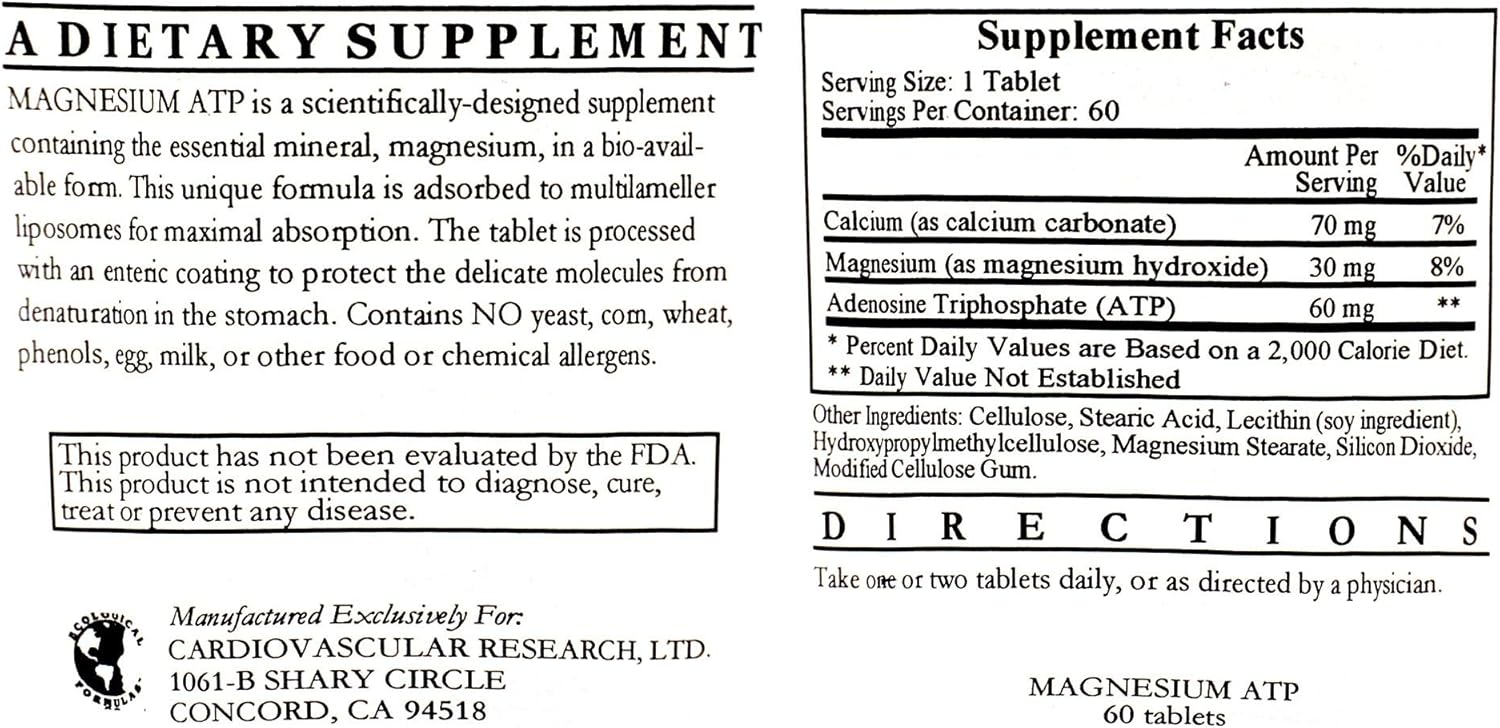 3 Pack Liposomal Magnesium ATP Tablets - 60 Count - Ecological Formulas/Cardiovascular Research