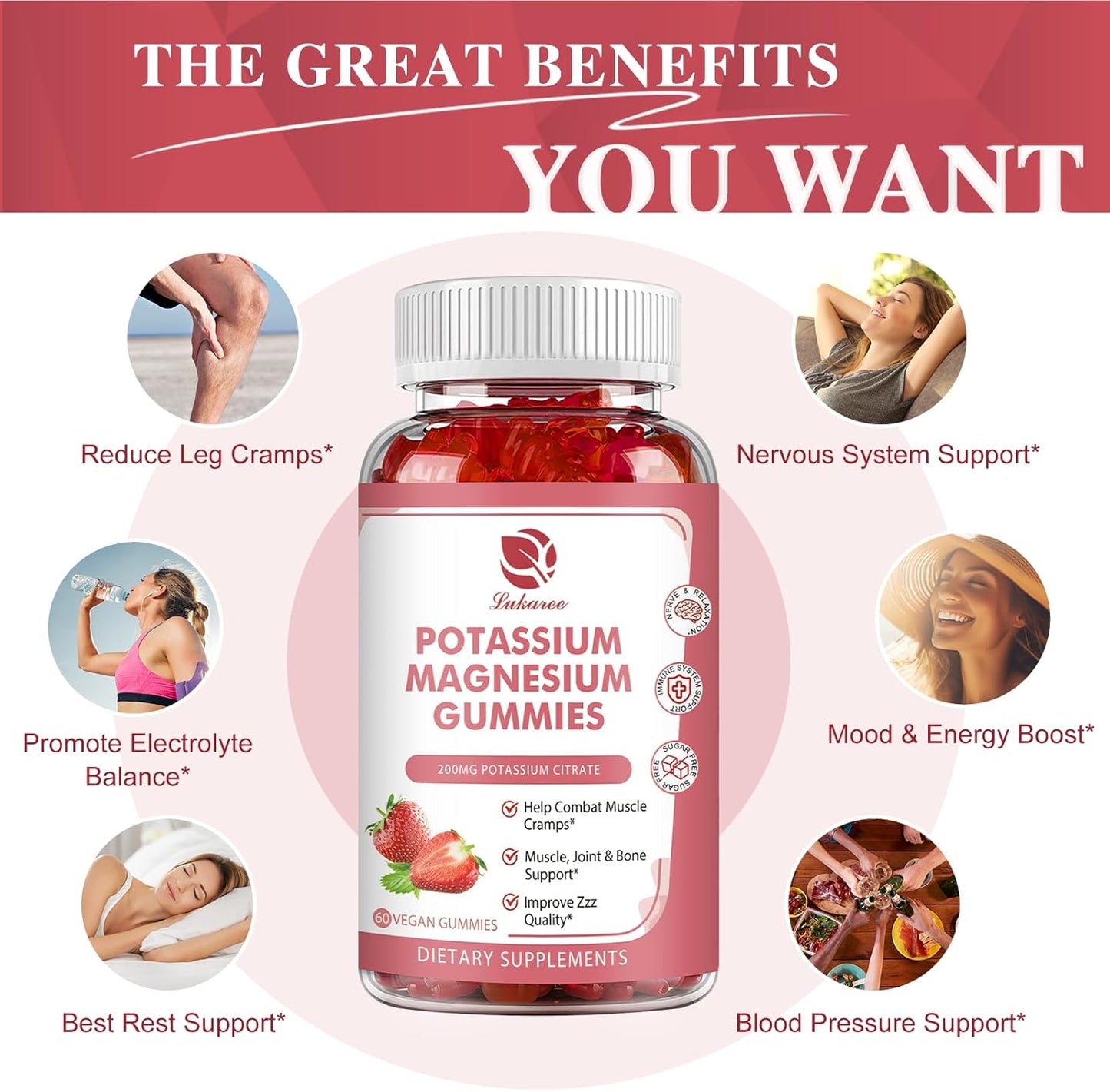 3-Pack Lukaree Magnesium Potassium Supplement Gummies with Vitamin B12 Sublingual Drops