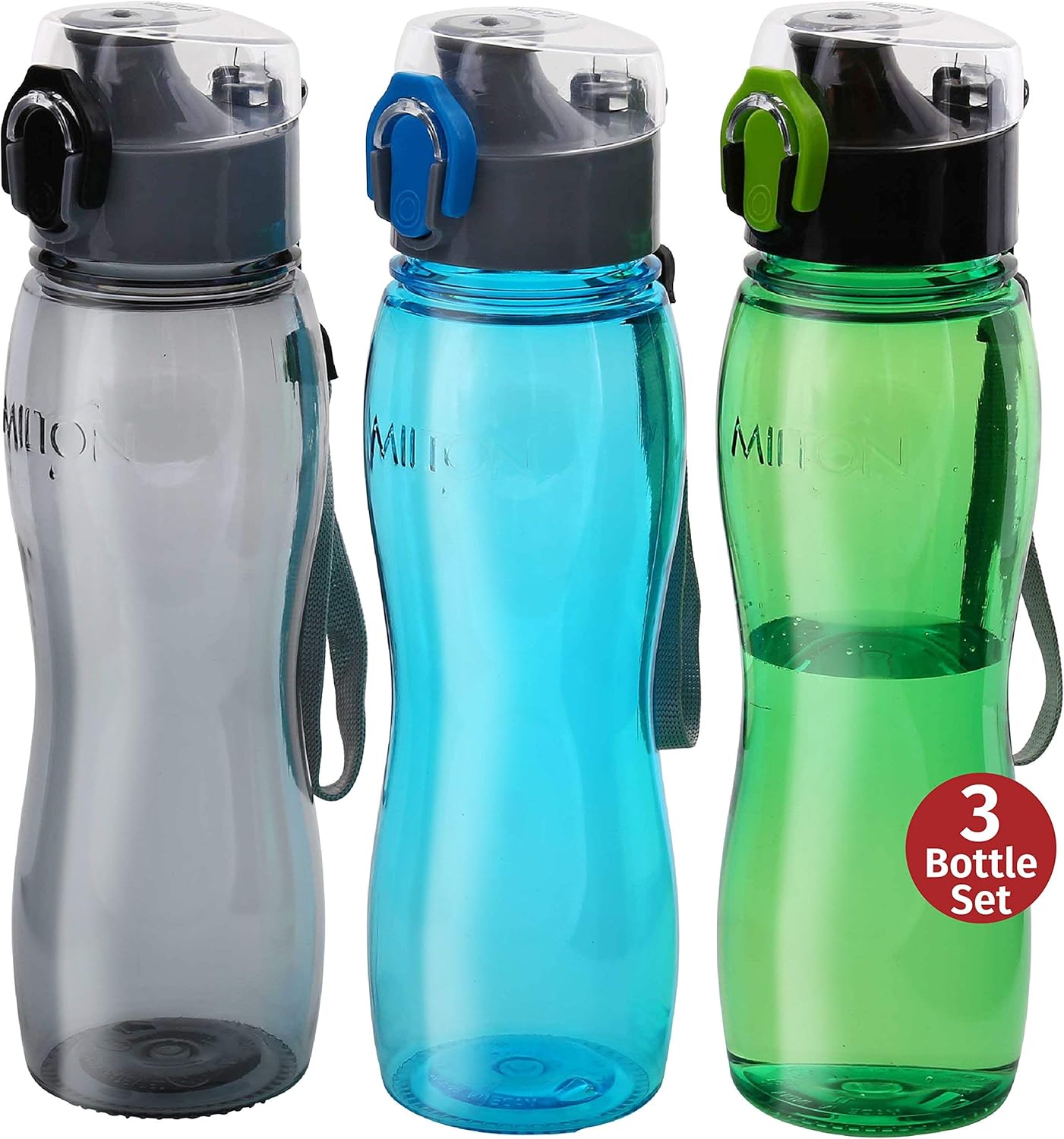 3 Pack MILTON Kids Triton 25 Oz Large Sports Water Bottles with Wide Mouth & Carry Handle - Ideal for Men, Women, and Kids for Running, Cycling, Gym - Multi Color