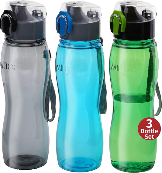 3 Pack MILTON Kids Triton 25 Oz Large Sports Water Bottles with Wide Mouth & Carry Handle - Ideal for Men, Women, and Kids for Running, Cycling, Gym - Multi Color