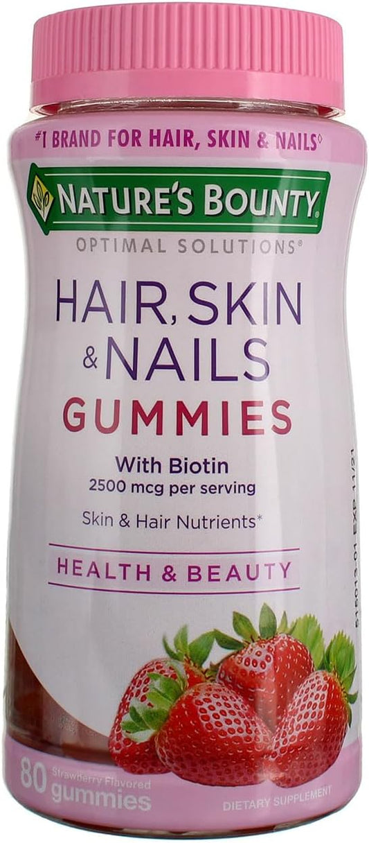 3 Pack Nature's Bounty Hair Skin and Nails Gummies with Biotin & Vitamin C - Strawberry Flavored, 80 Count per Pack