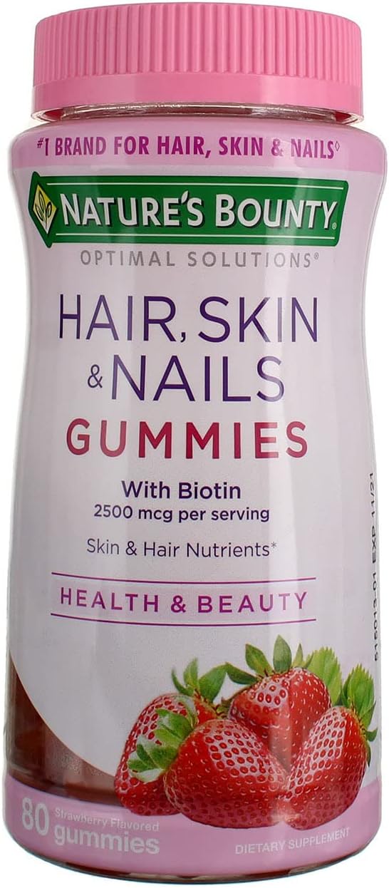 3 Pack Nature's Bounty Hair Skin and Nails Gummies with Biotin & Vitamin C - Strawberry Flavored, 80 Count per Pack