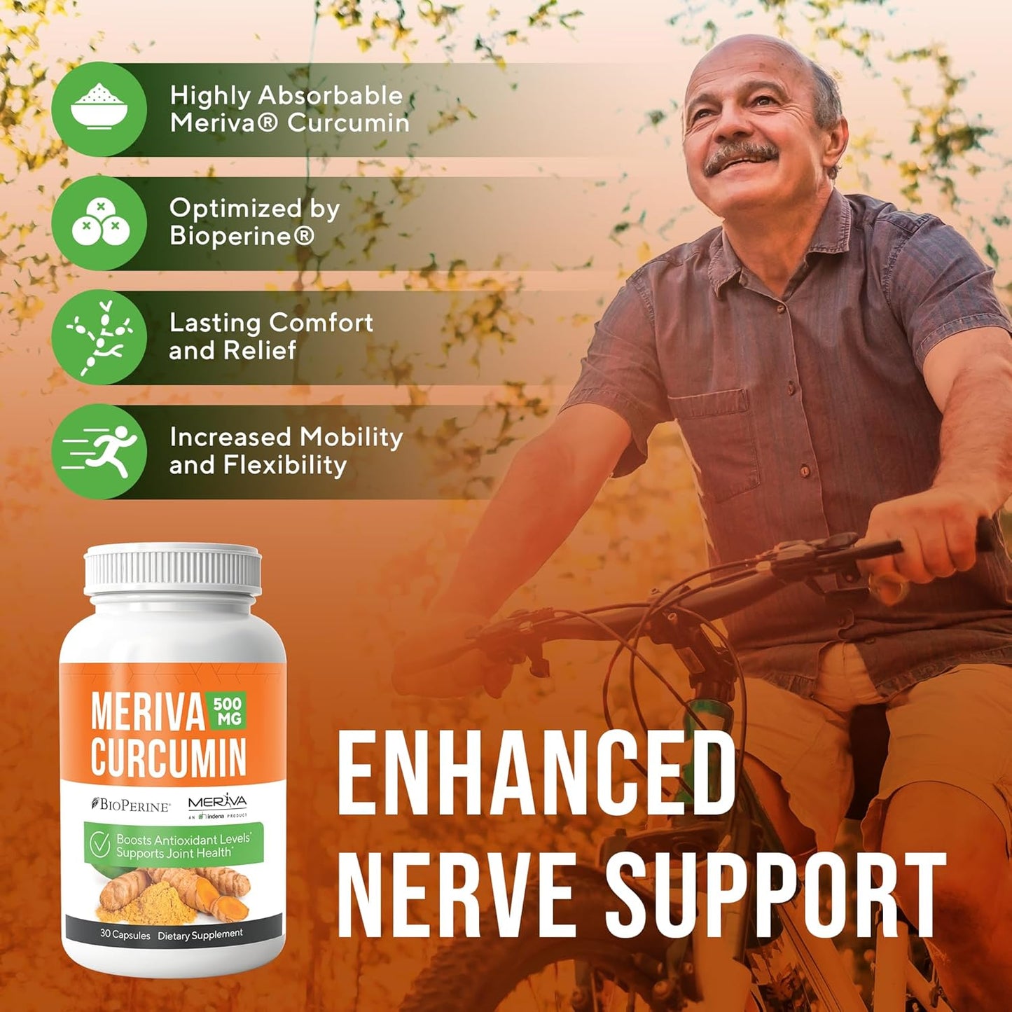 3 Pack Nerve Renew Meriva Curcumin 500mg with Bioperine Antioxidant Nerve Support Supplement Boost