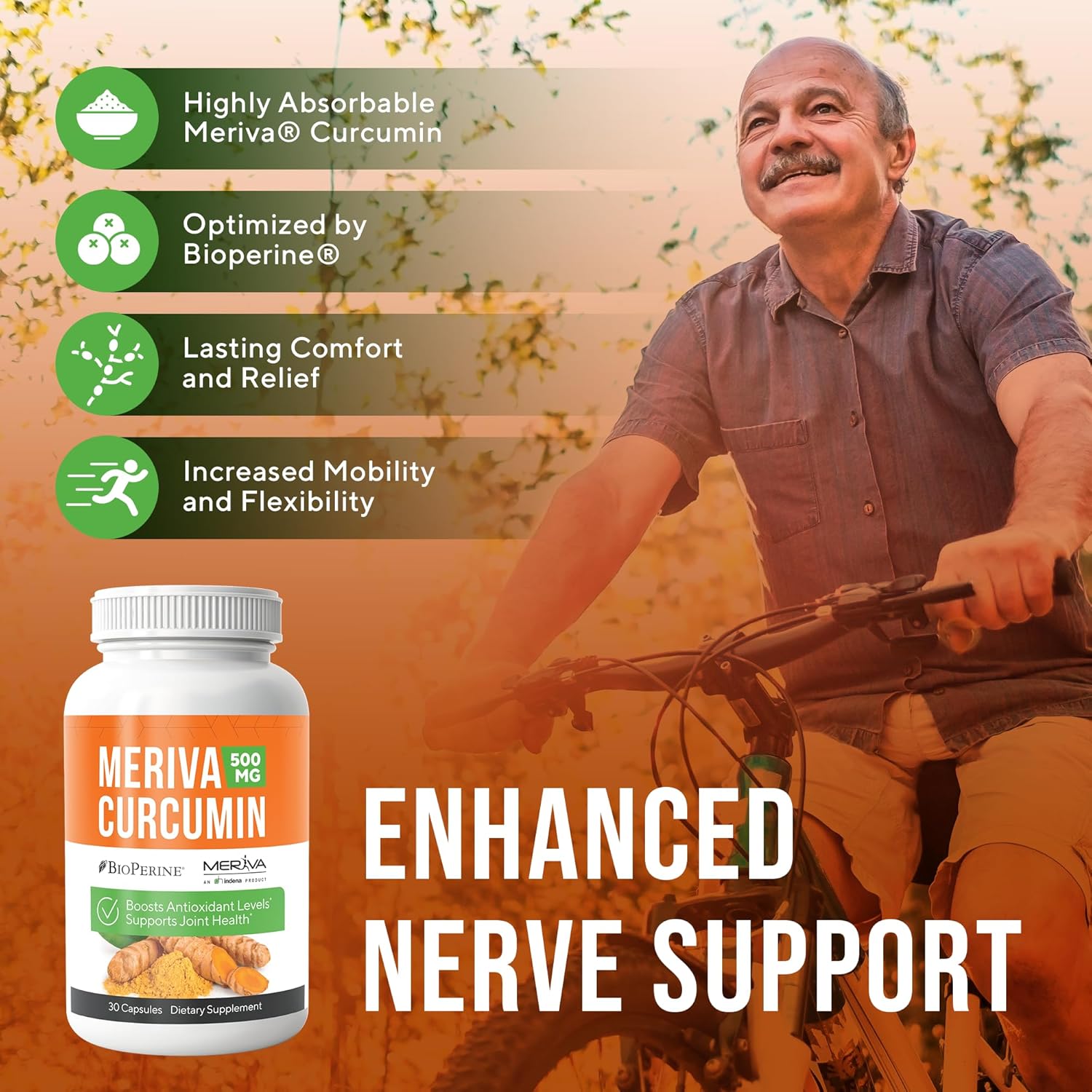 3 Pack Nerve Renew Meriva Curcumin 500mg with Bioperine Antioxidant Nerve Support Supplement Boost