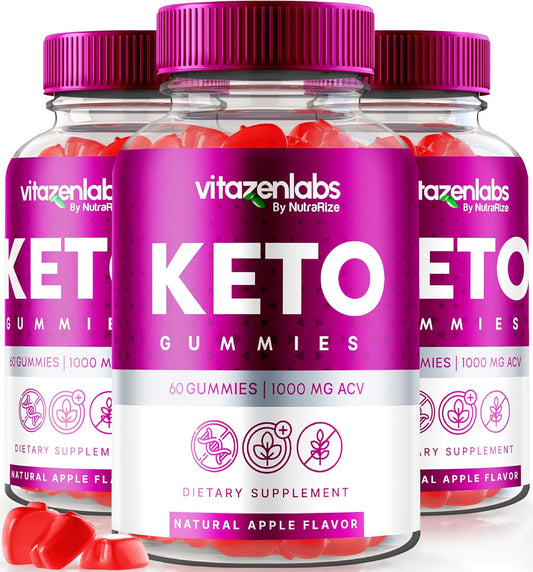 3-Pack NutraRize Keto Gummies with Apple Cider Vinegar - 1000 MG All Natural Gummy Pills for Maximum Strength (180 Gummies)