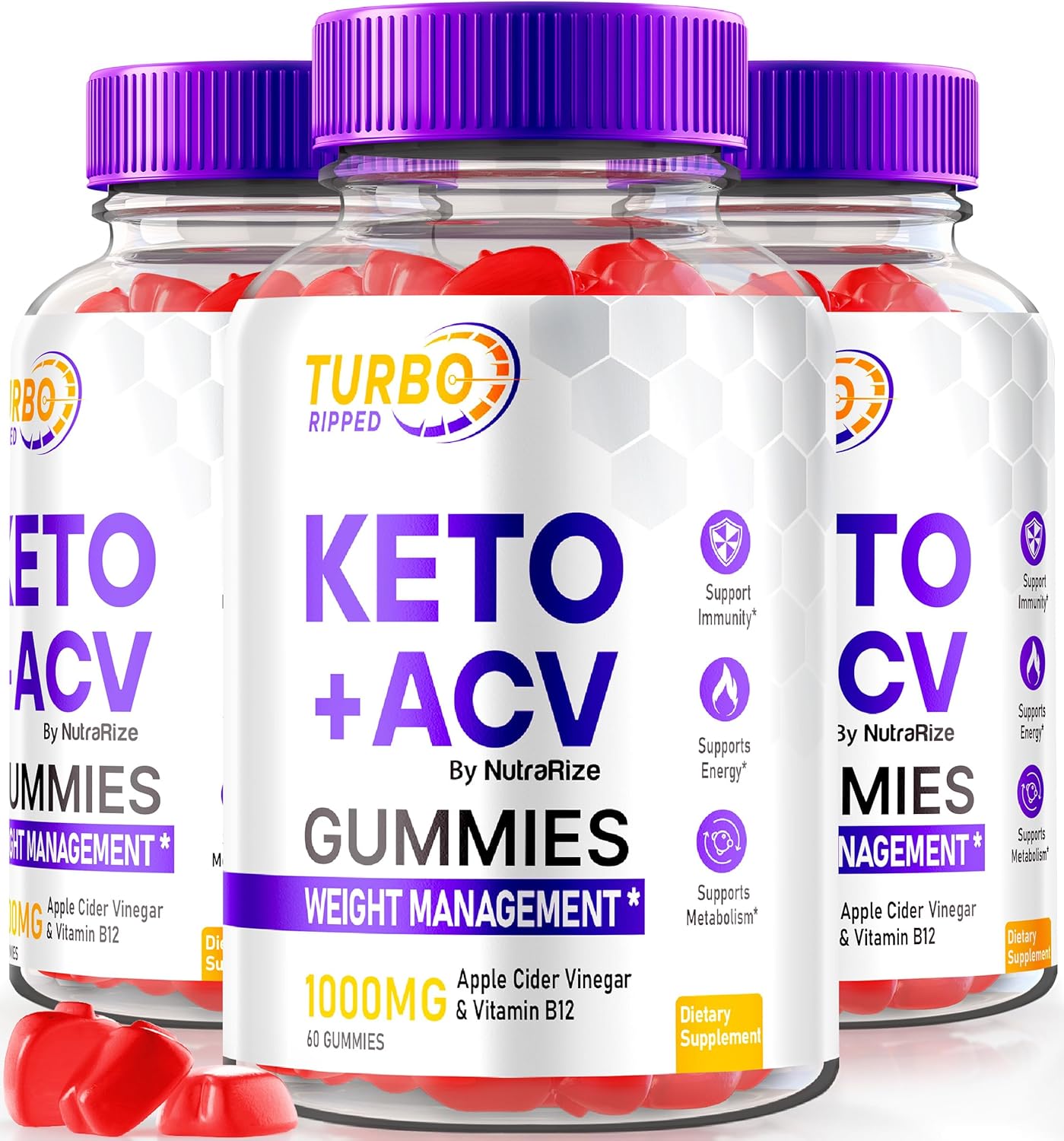 3 Pack NutraRize Turbo Ripped Keto ACV Gummies - Official Weight Loss Gummies with Apple Cider Vinegar 1000MG - Premium All Natural Formula - 180 Gummies