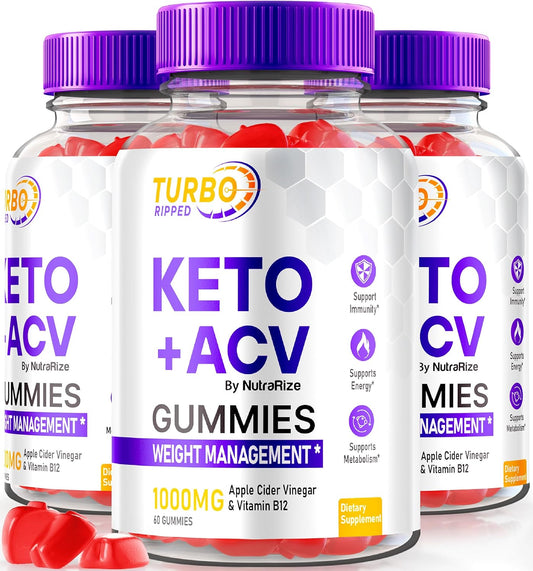 3 Pack NutraRize Turbo Ripped Keto ACV Gummies - Official Weight Loss Gummies with Apple Cider Vinegar 1000MG - Premium All Natural Formula - 180 Gummies