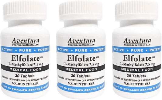 3 Pack of ELFOLATE® 7.5mg L-Methylfolate Tablets - Professional Strength Methyl Folate Supplement