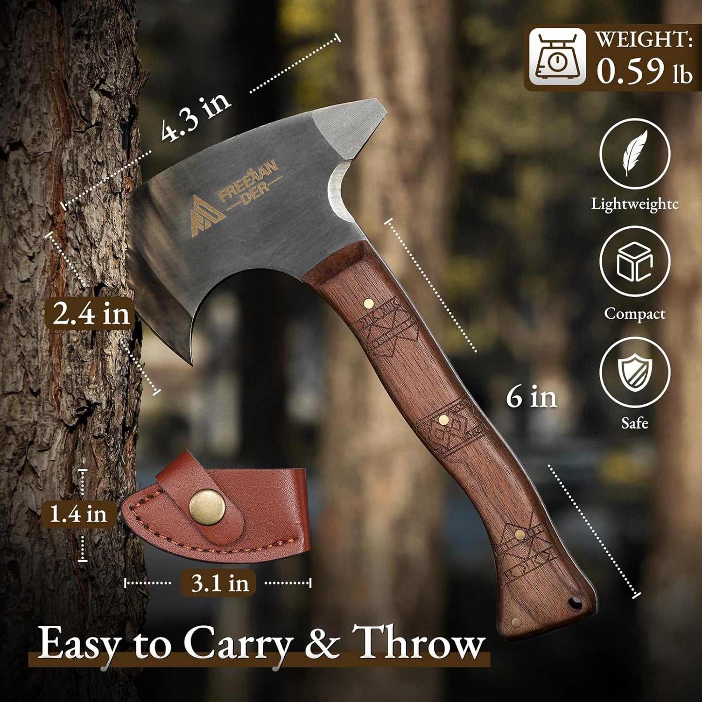 3 Pack of Freelander 8.3" Professional Viking Throwing Axes with Leather Sheath - High Carbon Stainless Steel Hatchets for Adults - Backyard Axe Throwing Game