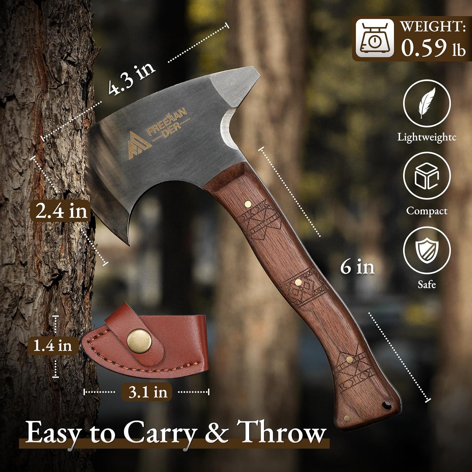 3 Pack of Freelander 8.3" Professional Viking Throwing Axes with Leather Sheath - High Carbon Stainless Steel Hatchets for Adults - Backyard Axe Throwing Game