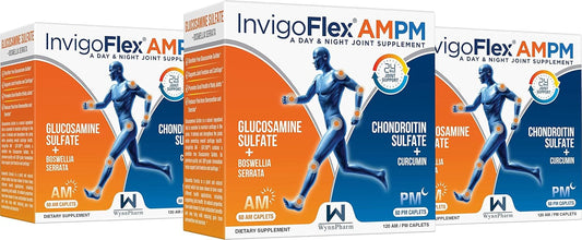 3-Pack of Generic INVIGOFLEX® AMPM Premium Joint Supplement with Glucosamine, Chondroitin, Turmeric, and Boswellia Serrata - Non GMO for Knees, Hands, Back, and Hip - 24-Hour Support