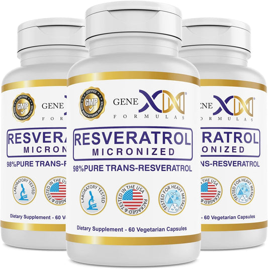 3 Pack of Genex Formulas 98% Pure Trans-Resveratrol Capsules with BioPerine® - 600mg Micronized, Lab-Tested Resveratrol for Healthy Aging