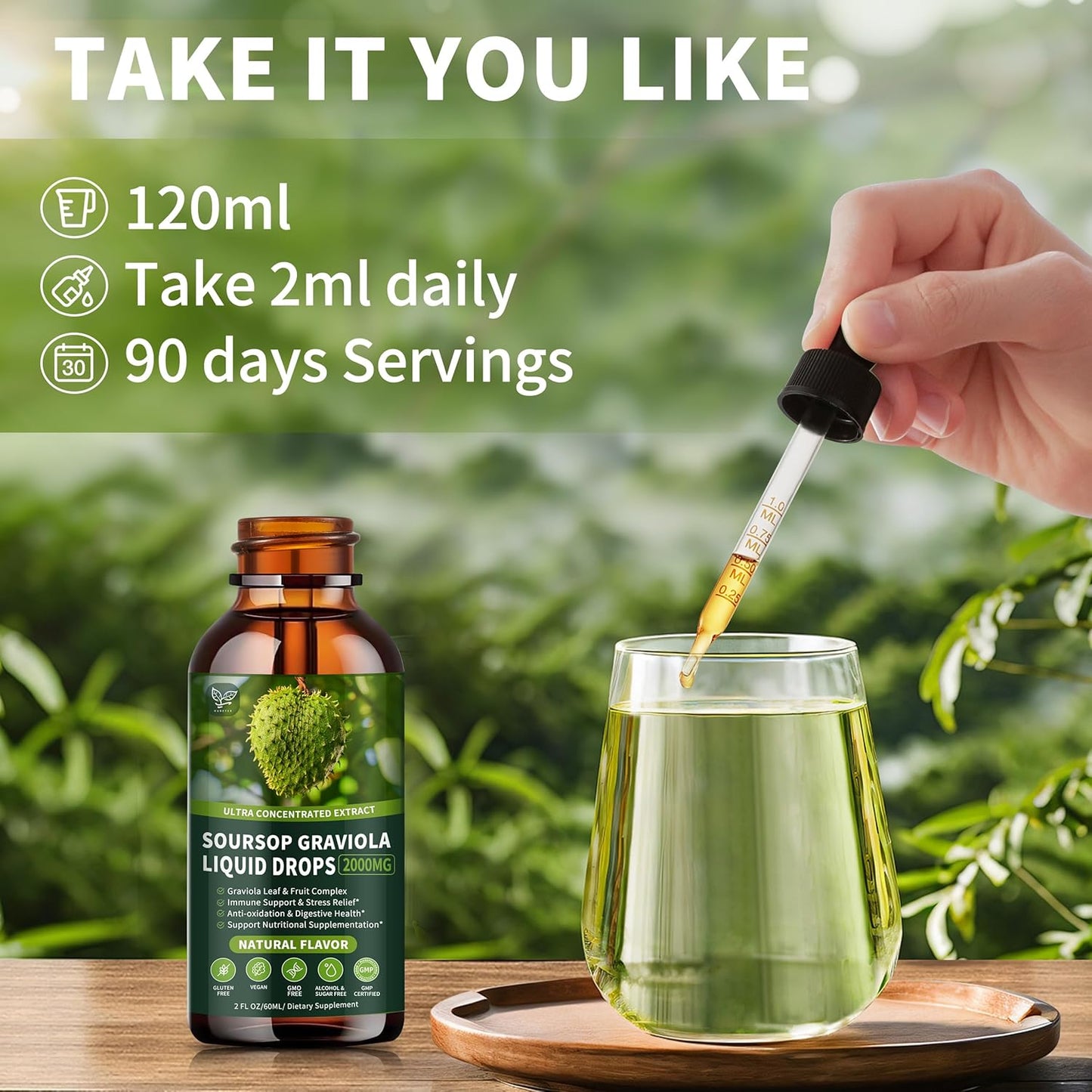 3 Pack of Hudetex Soursop Graviola Liquid Drops 2000mg - Supports Cell Regeneration, Immune Health, and Liver Function - Herbal Goodness - Liquid-Sugar/Gluten Free - Natural Flavor - 6 Fl Oz