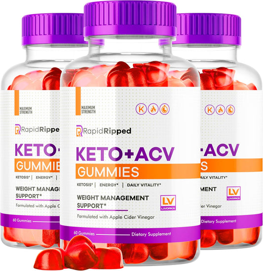 3 Pack of LIVORKA Rapid Ripped Keto ACV Gummies - 180 Gummies for 3 Months of Ripped Keto Support