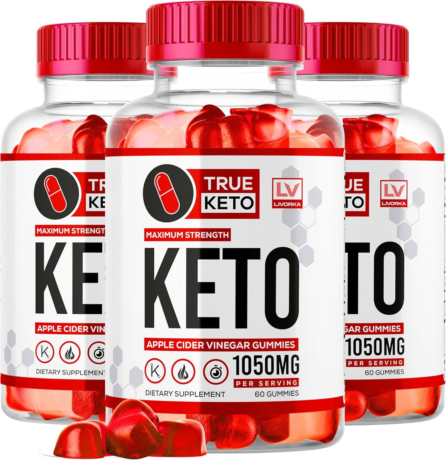 3 Pack of LIVORKA True Keto Apple Cider Vinegar Gummies - 180 Gummies for 3 Months of True Keto Support