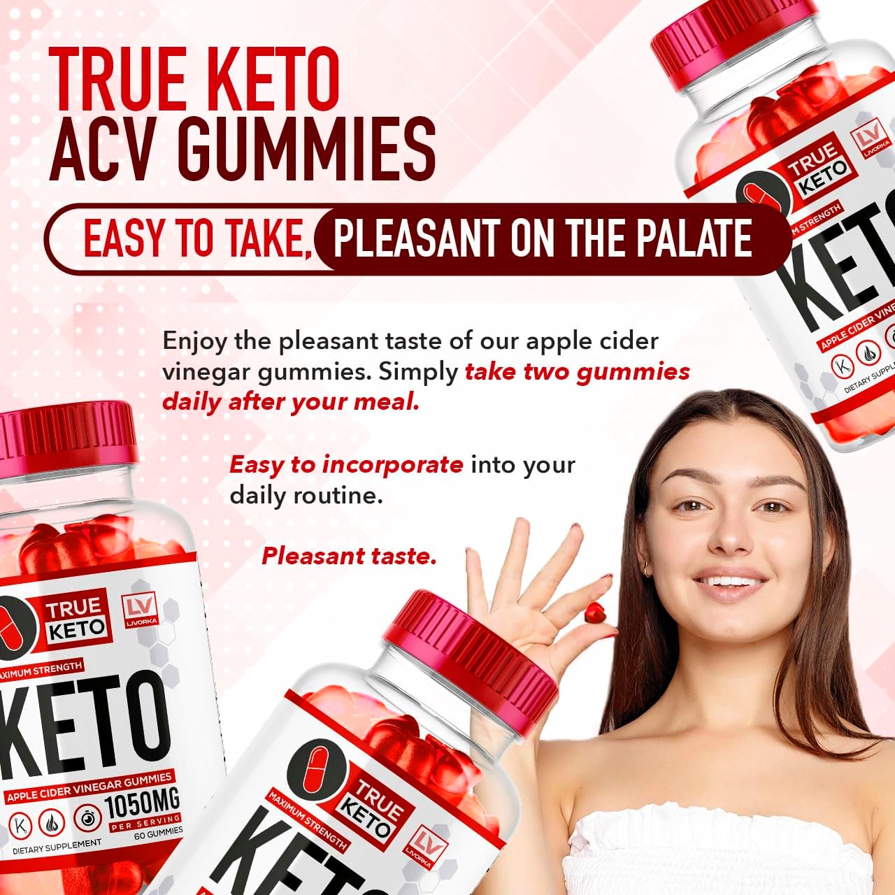 3 Pack of LIVORKA True Keto Apple Cider Vinegar Gummies - 180 Gummies for 3 Months of True Keto Support