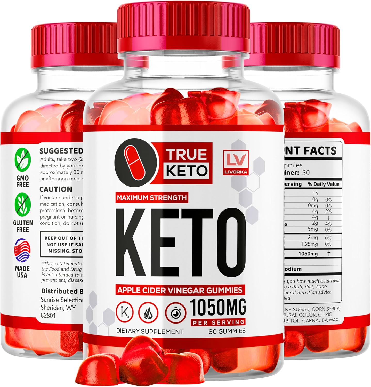 3 Pack of LIVORKA True Keto Apple Cider Vinegar Gummies - 180 Gummies for 3 Months of True Keto Support