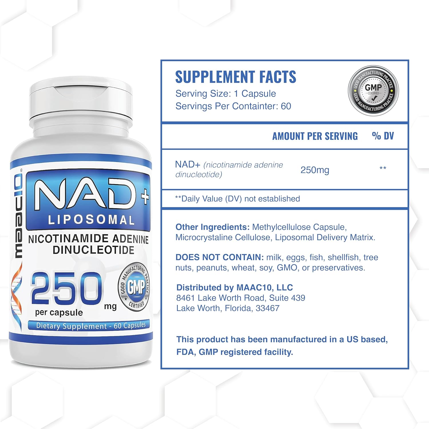 3 Pack of MAAC10 Liposomal NAD+ Capsules for Increased Energy and Fatigue Support - 180 Capsules x 250mg, Non-GMO, Gluten Free, Vegan