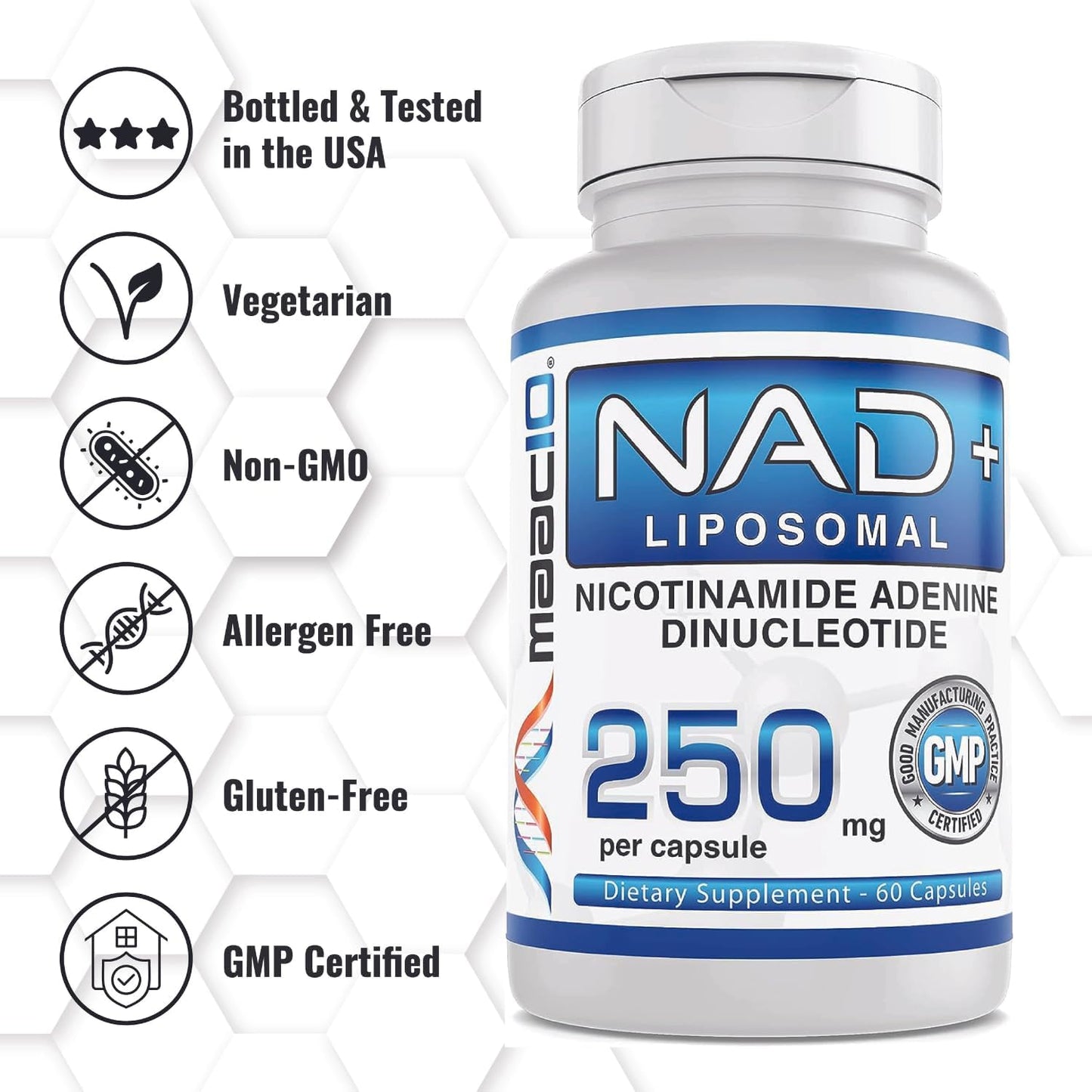 3 Pack of MAAC10 Liposomal NAD+ Capsules for Increased Energy and Fatigue Support - 180 Capsules x 250mg, Non-GMO, Gluten Free, Vegan