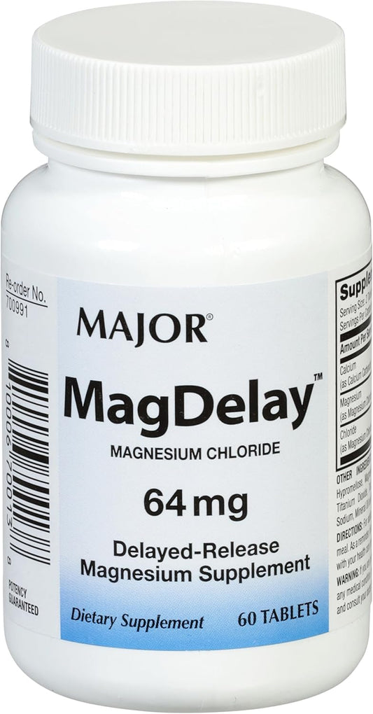 3-Pack of MAJOR MagDelay 64mg Delayed-Release Magnesium Supplement Tablets - 60 Count