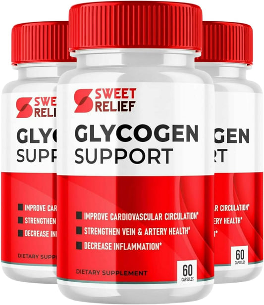 3 Pack of Mega Hits Sweet Relief Glycogen Support Capsules - Blood Vessel Cleaner Supplement (180 Count)
