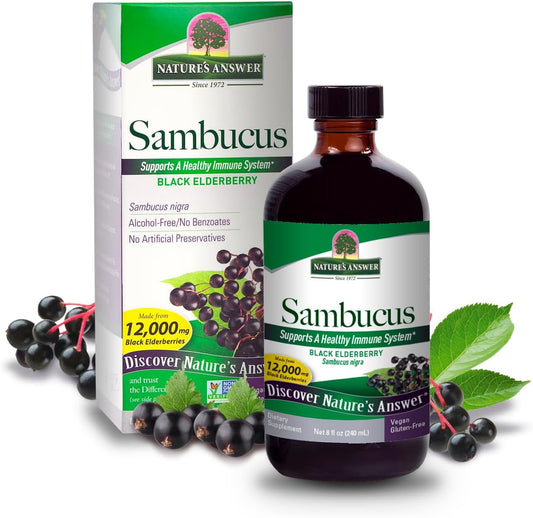 3-Pack of Nature's Answer Sambucus Elder Berry Extract Syrup - 8 Ounce Bottles for Daily Immune Support with Antioxidants - Family-Friendly Flu Season Defender