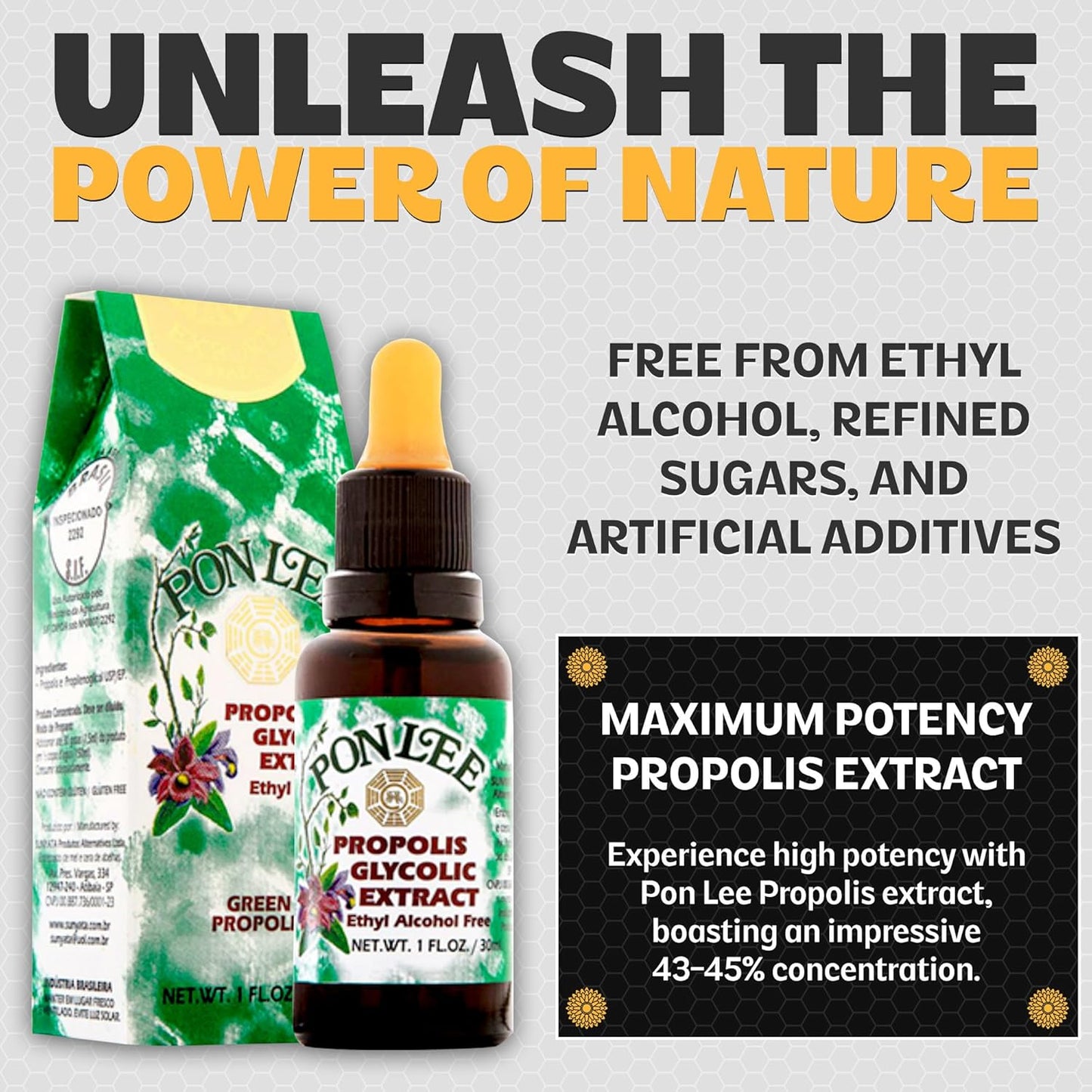 3 Pack of PON LEE Brazilian Green Bee Propolis Extract 30ML - 100% Organic, Alcohol-Free, High Artepillin-C Concentration