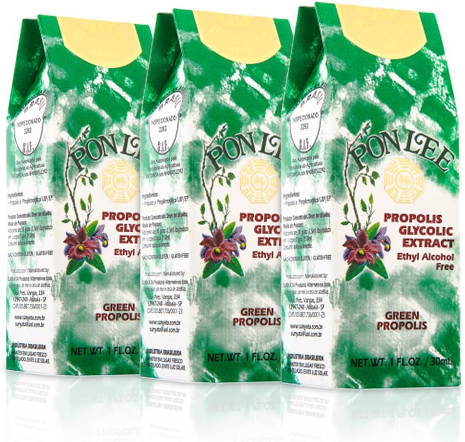 3 Pack of PON LEE Brazilian Green Bee Propolis Extract 30ML - 100% Organic, Alcohol-Free, High Artepillin-C Concentration