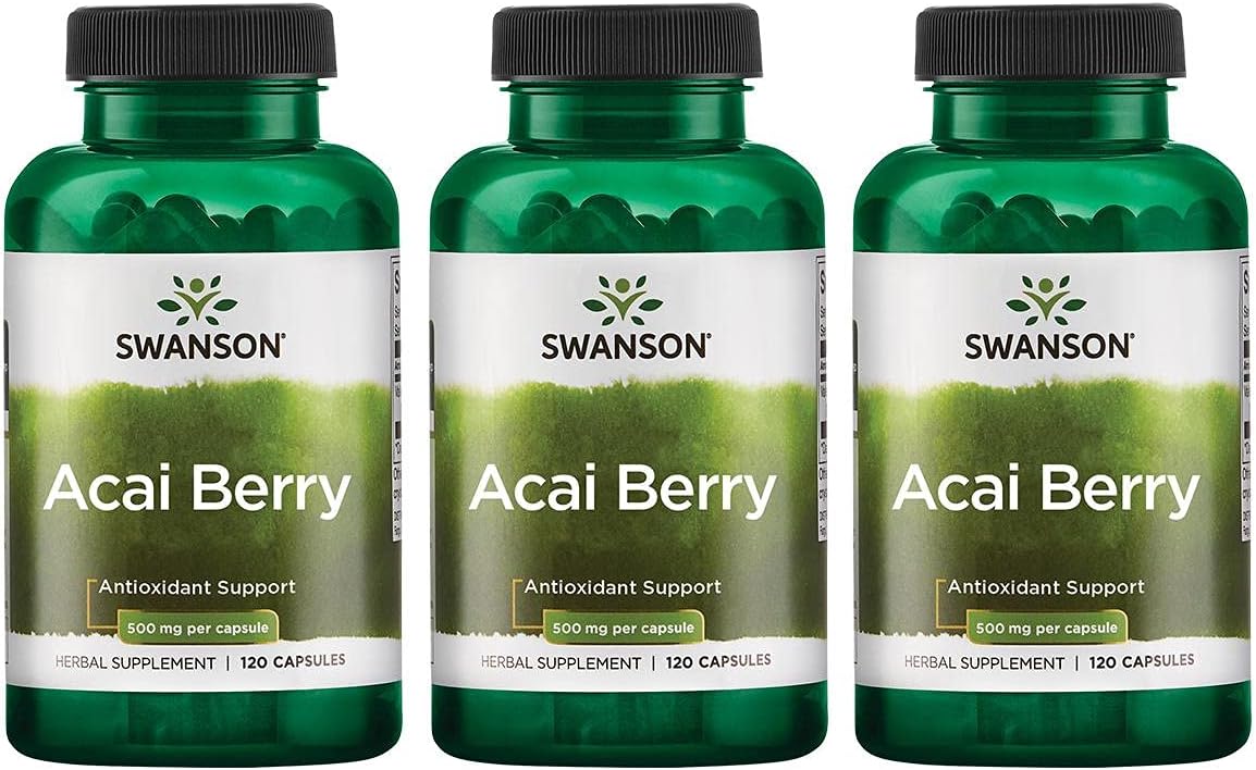 3 Pack of Swanson Acai Berry Antioxidant Support Capsules - 500mg, 120 Count