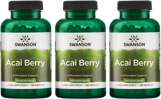 3 Pack of Swanson Acai Berry Antioxidant Support Capsules - 500mg, 120 Count