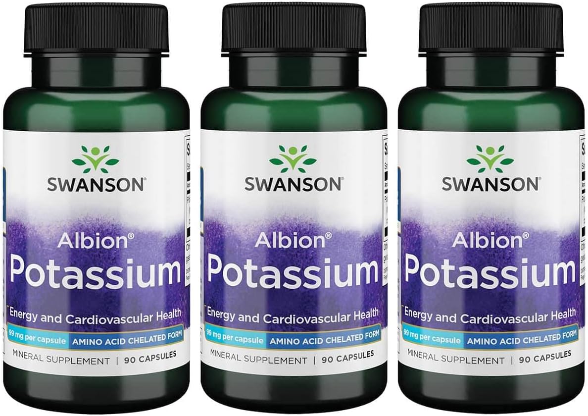 3 Pack of Swanson Albion Complexed Potassium 99mg Capsules - 90 Count