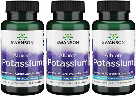 3 Pack of Swanson Albion Complexed Potassium 99mg Capsules - 90 Count