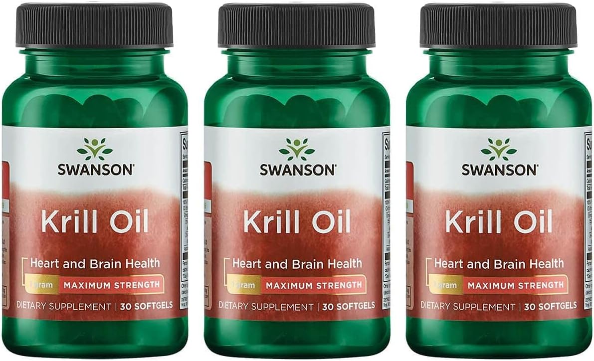 3 Pack of Swanson EFAs Krill Oil Softgels - Maximum Strength 1g - Omega 3 Supplement