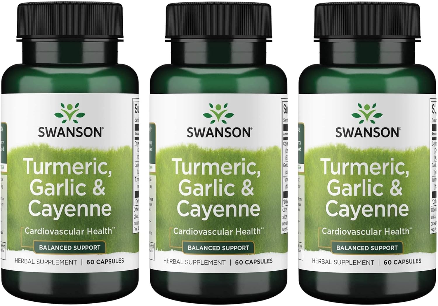 3 Pack of Swanson Full Spectrum Turmeric, Garlic, and Cayenne 60 Capsules - Antioxidant and Immune Support Supplement