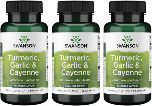 3 Pack of Swanson Full Spectrum Turmeric, Garlic, and Cayenne 60 Capsules - Antioxidant and Immune Support Supplement