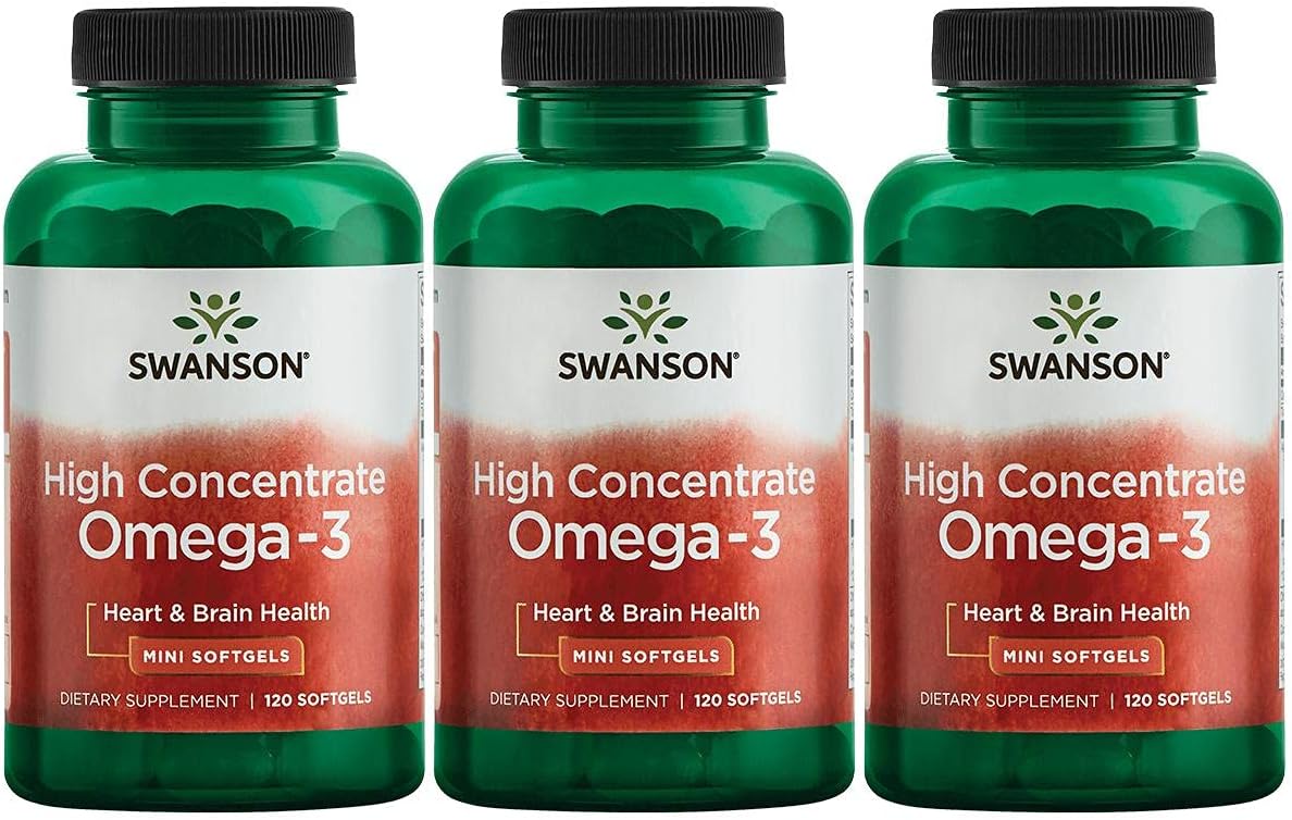 3 Pack of Swanson High Concentrate Omega-3 Fish Oil Softgels - 120 Softgels, 680mg Each - Essential Fatty Acids Supplement