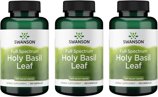 3 Pack of Swanson Holy Basil Leaf (Tulsi) Capsules - Stress Support and Well-Being Supplement with 800mg Per Serving - 120 Capsules