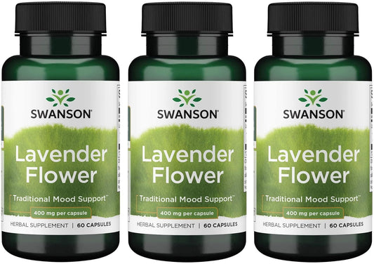3 Pack of Swanson Lavender Flower Herbal Supplement Capsules for Traditional Mood Support & Relaxation - 60 Capsules, 400mg each