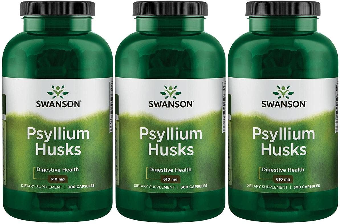 3 Pack of Swanson Psyllium Husk Dietary Fiber Supplement 610 mg Capsules - 900 Total Capsules