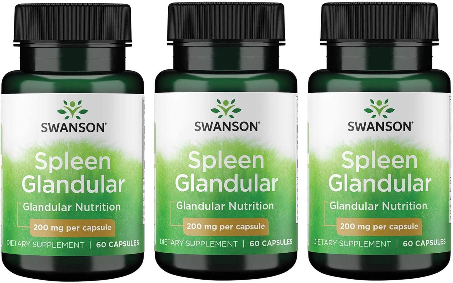3 Pack of Swanson Raw Spleen Glandular Capsules - 200mg (180 Capsules Total)