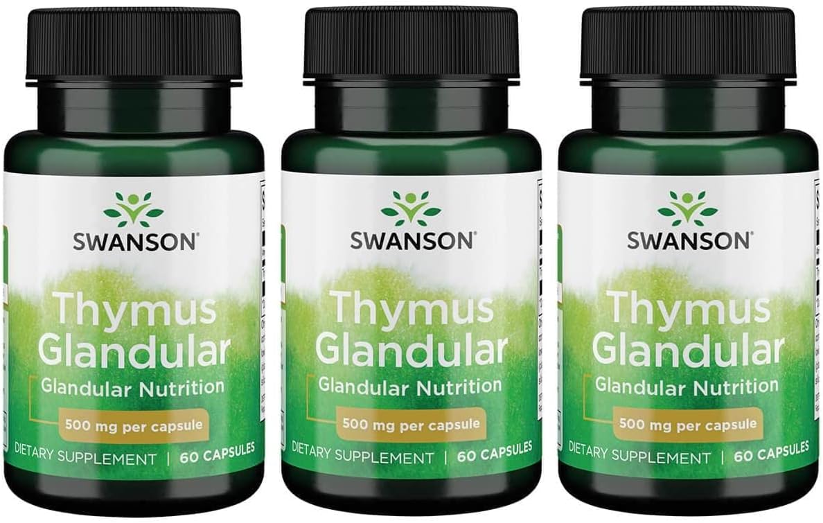 3-Pack of Swanson Raw Thymus Glandular 500mg Capsules for Immune Support