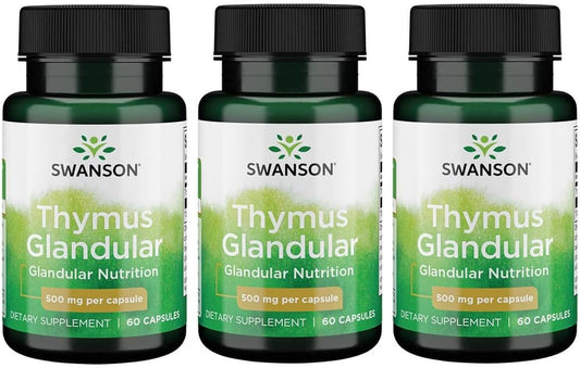 3-Pack of Swanson Raw Thymus Glandular 500mg Capsules for Immune Support