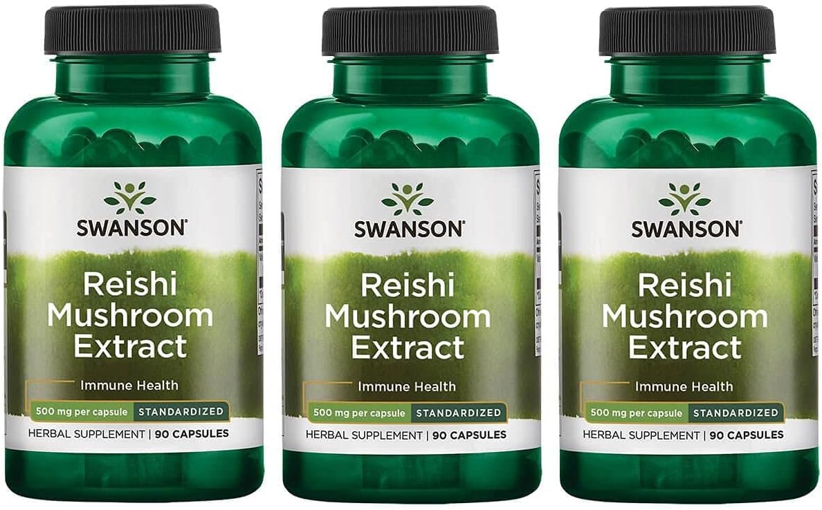 3 Pack of Swanson Reishi Mushroom Extract Capsules - 500mg, 90 Count