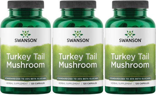 3 Pack of Swanson Turkey Tail Mushroom Herbal Supplement Capsules - 500 mg Natural Formula - Immune Support Booster