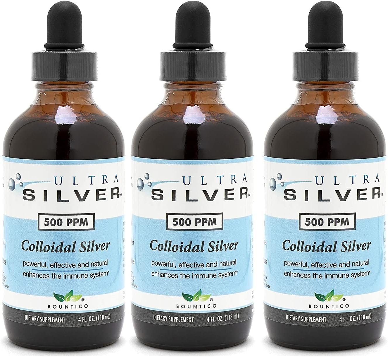 3 Pack of Ultra Silver 500 PPM 4 Ounce Bottles for Immune Support