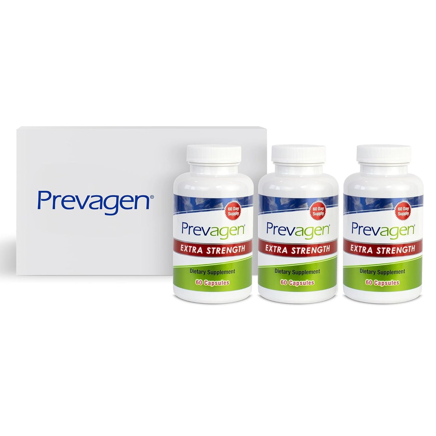 3 Pack Prevagen Extra Strength 20mg Capsules with Apoaequorin, Vitamin D, and Stackable Storage Box