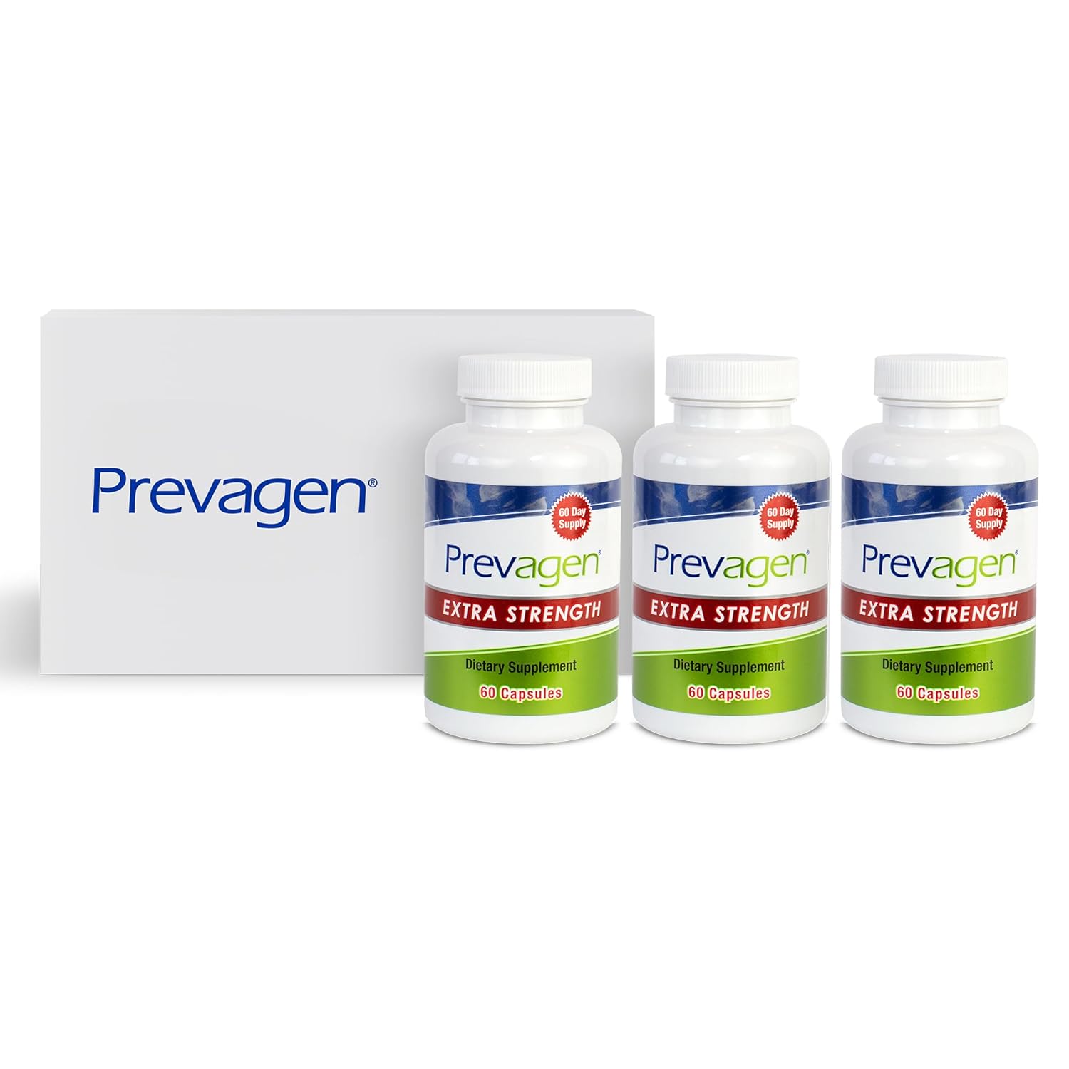 3 Pack Prevagen Extra Strength 20mg Capsules with Apoaequorin, Vitamin D, and Stackable Storage Box