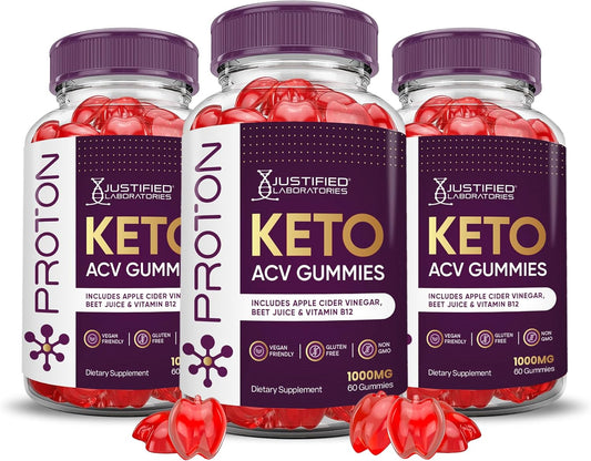 3 Pack Proton Protein Keto ACV Gummies - 1000MG Advanced Formula with Pomegranate & Beet Juice - Vegan Non GMO - 180 Gummys - BoostGo Australia